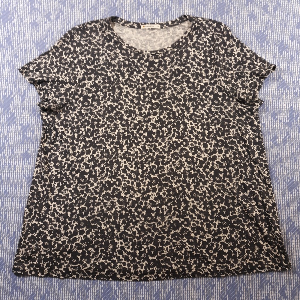 Marine Layer T-Shirt Womens XL Black Beige Supima Cotton Modal Blend Floral